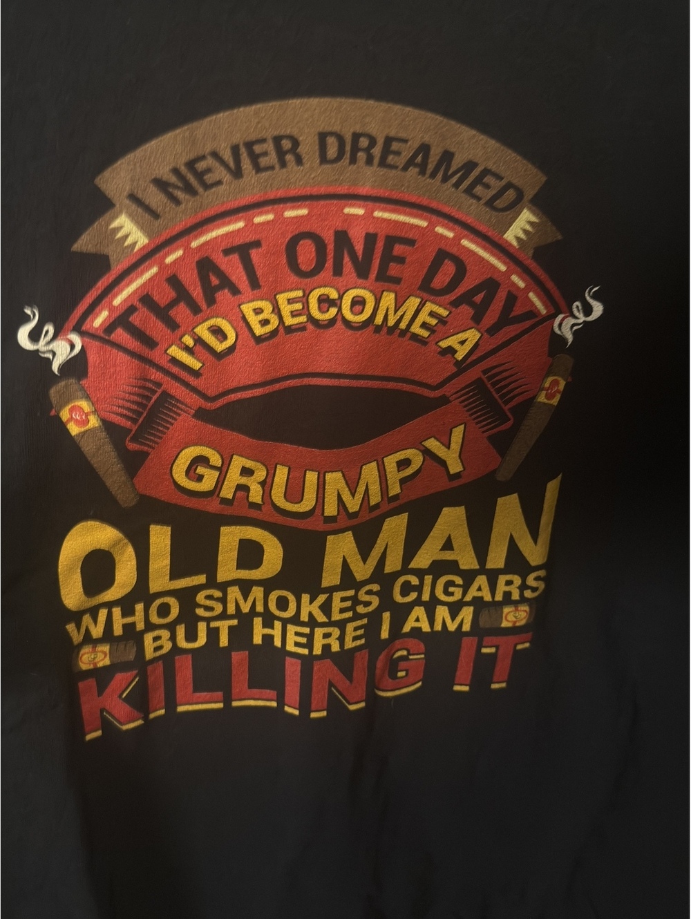 Gildan Heavy Cotton XL Black T-Shirt with Grumpy Old Man Cigar Graphic